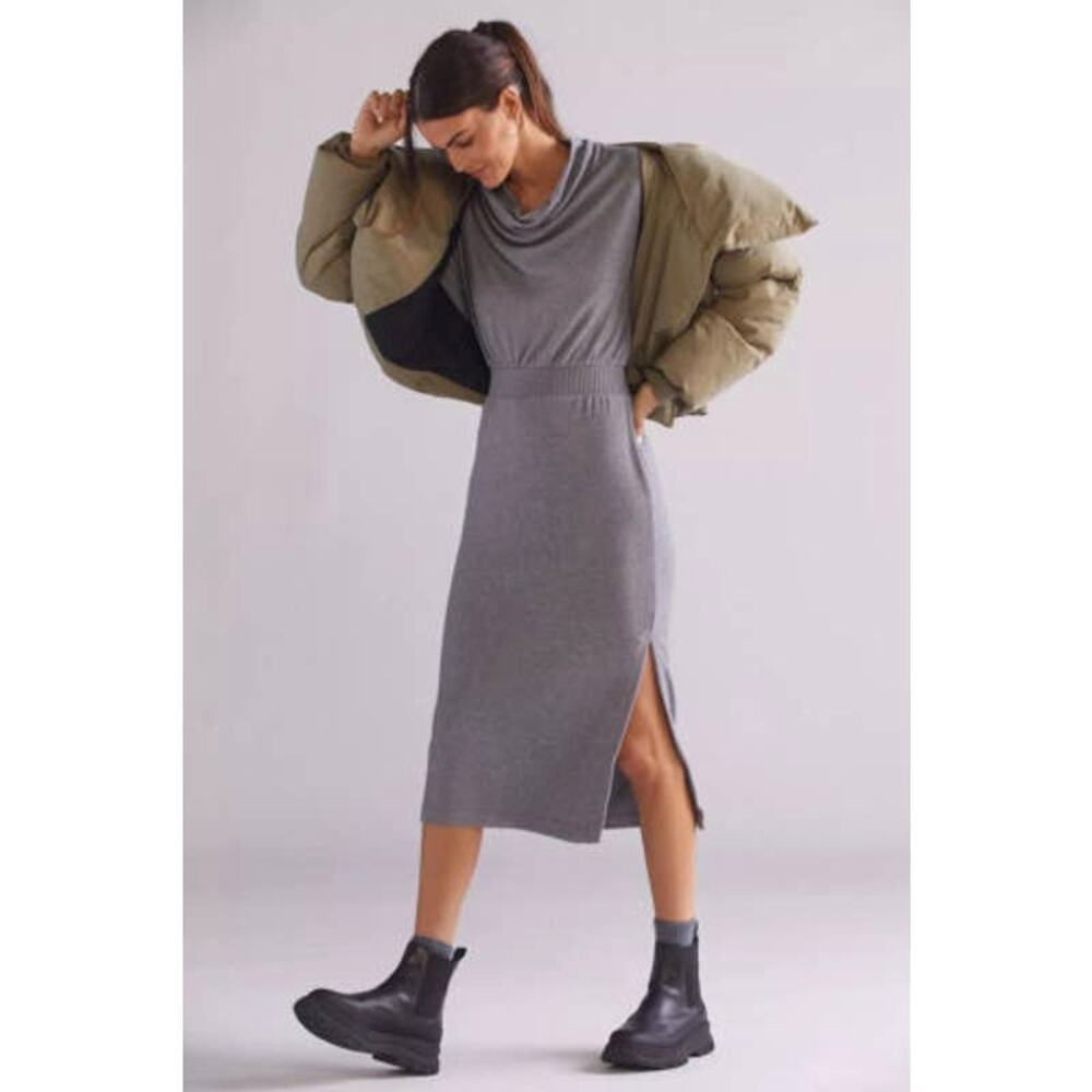 Anthropologie Draped Cowl Neck Gray Maxi Dress - Small